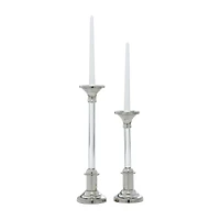 The Novogratz Set of 2 Silver Aluminum Glam Candle Holder, 12", 16"