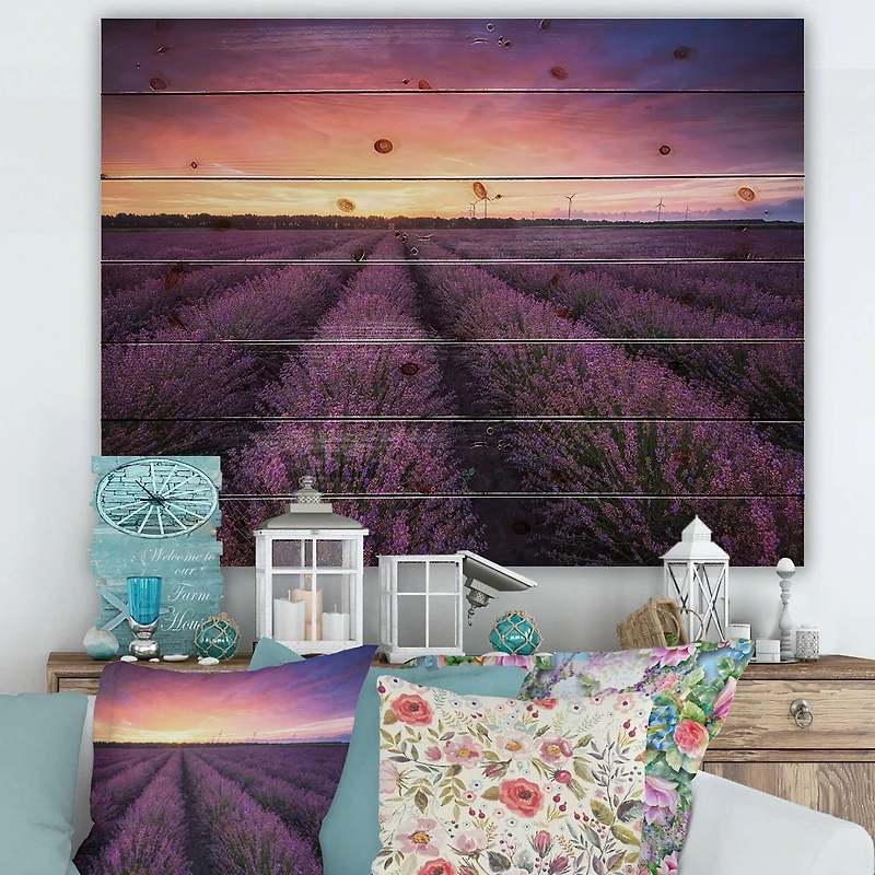 Designart - Sunrise & Dramatic Clouds Over Lavender Field XIII