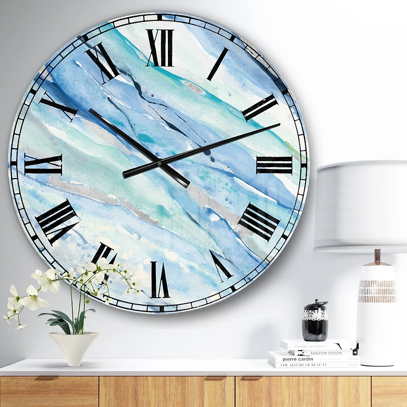 Designart Blue Silver Spring I Wall Clock