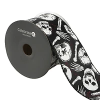 2.5" x 20ft. Black & White Wired Skeleton Head Ribbon by Celebrate It® Halloween