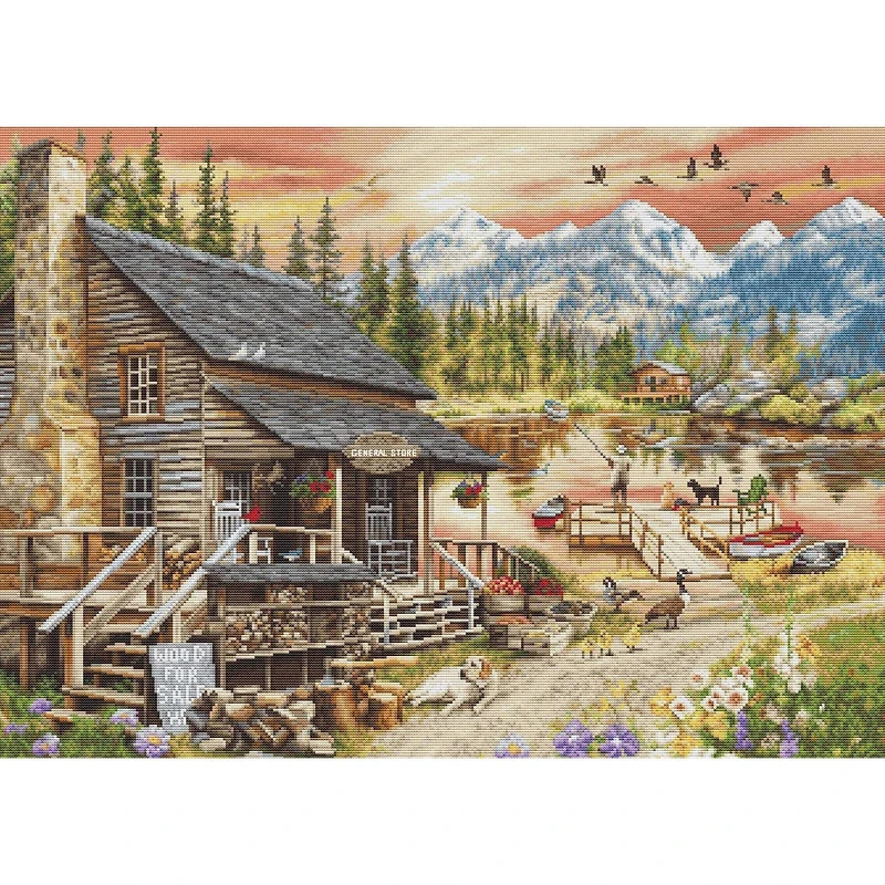 Luca-S Log Cabin General Store Counted Cross-Stitch Kit