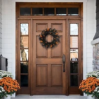 22" Black & Orange Skulls and Spiders Halloween Twig Wreath