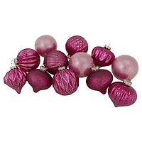 12ct. 3" Glitter & Matte Magenta Pink Finial & Glass Ball Christmas Ornaments