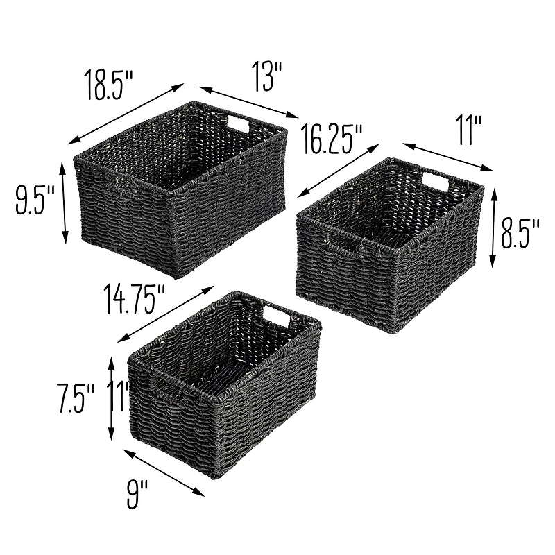 Honey Can Do Black Nesting Rectangle Maize Baskets, 3ct.