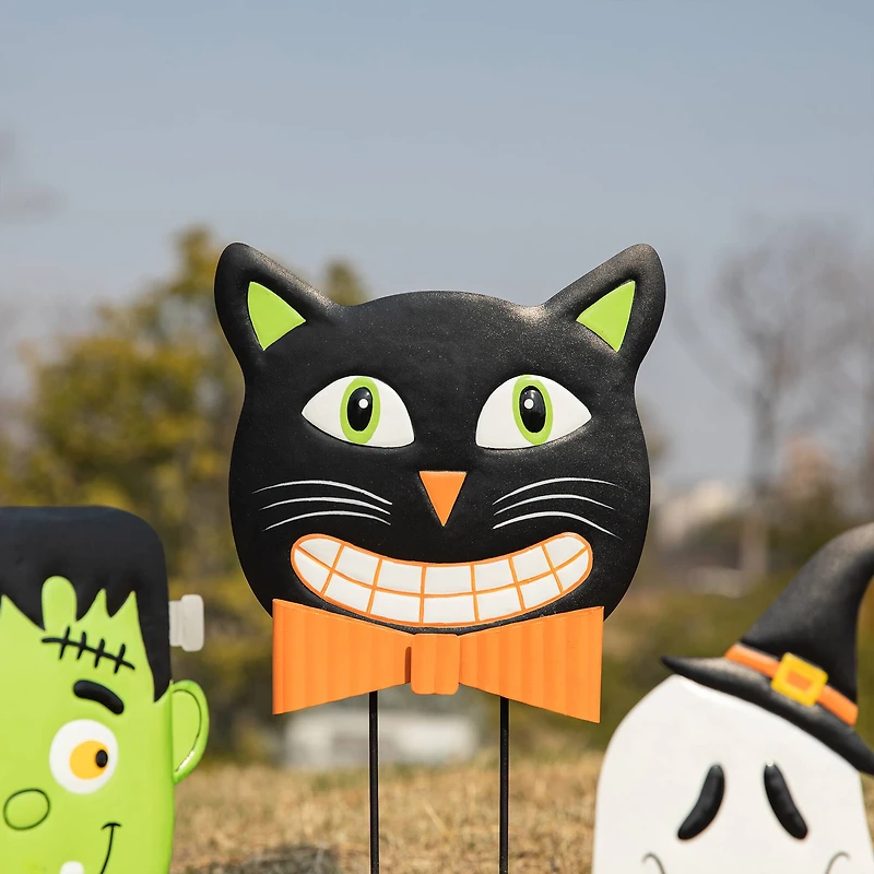 Glitzhome® 3.5ft. Halloween Metal Stacked Ghost, Frankenstein, Black Cat and Pumpkin Yard Stake