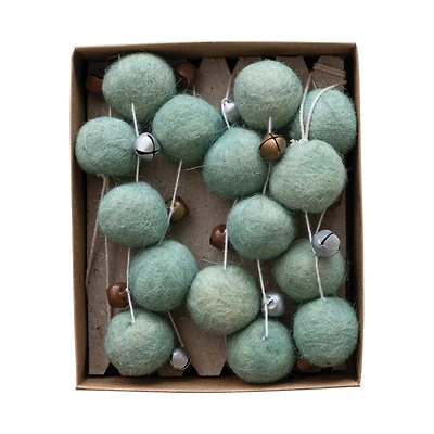 Hello Honey® 6ft. Mint Handmade Wool Felt Ball & Jingle Bells Garland