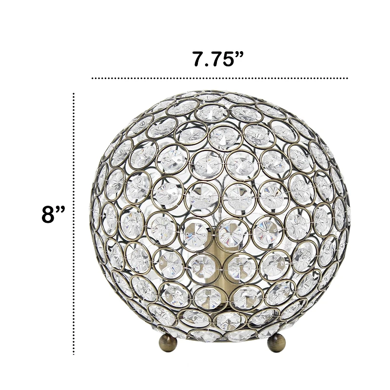 Lalia Home 8" Antique Brass Elipse Crystal Glam Orb Table Lamp