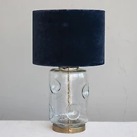 Hello Honey® 25" Clear and Navy Embossed Blown Glass Table Lamp with Velvet Shade