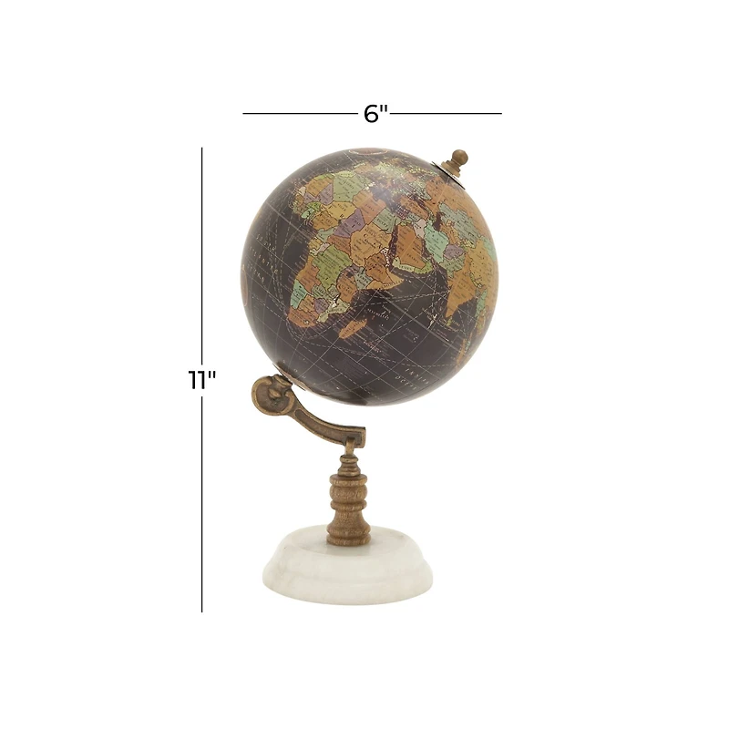 11" Black Marble & Metal Contemporary Globe