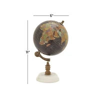 11" Black Marble & Metal Contemporary Globe