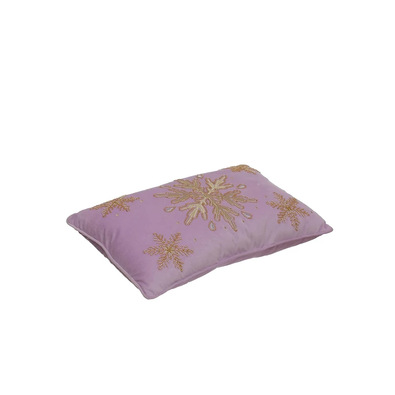 20" x 12" Pink Velvet & Beaded Gold Snowflake Lumbar Throw Pillow by Ashland®