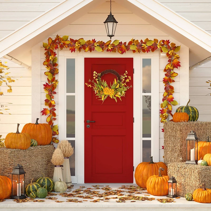 22" Peonies Artificial Fall Harvest Twig Wreath