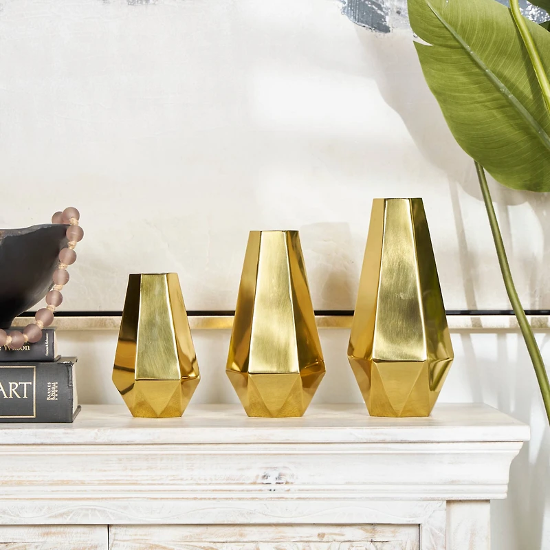 Stainless Steel Geometric Hexagon Shaped Vase Set