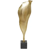 39.75" Gold Aluminum Textured Abstract Leaf Sculpture Décor