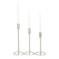 Set of 3 Silver Aluminum Contemporary Candle Holders, 14" x 5" x 5"