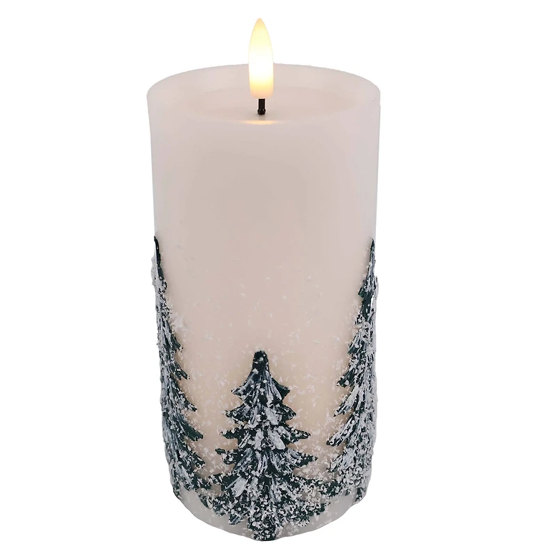 6" Flocked Trees LED Wax Pillar Candle by Ashland®