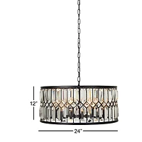 Black Iron Glam Drum Chandelier, 13" x 24" x 24"