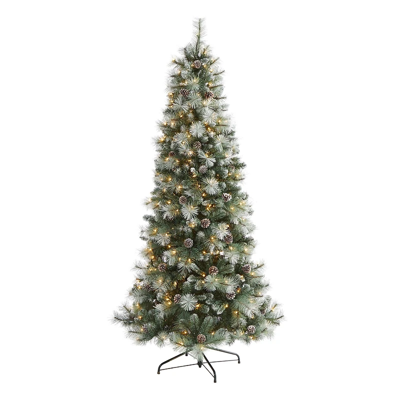 7ft. Pre-Lit Frosted Tip British Columbia Mountain Pine & Pinecones Artificial Christmas Tree with Clear Lights