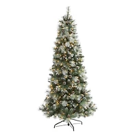 7ft. Pre-Lit Frosted Tip British Columbia Mountain Pine & Pinecones Artificial Christmas Tree with Clear Lights