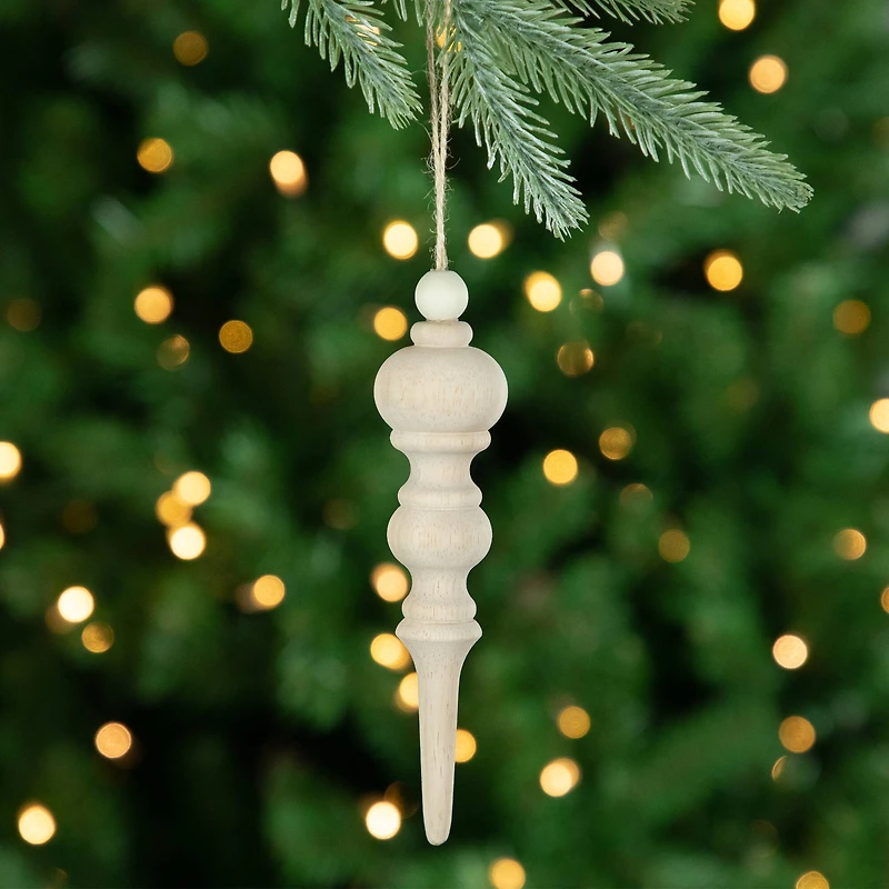 Set of 2 Natural Wood Finial Christmas Tree Ornaments 6.5"