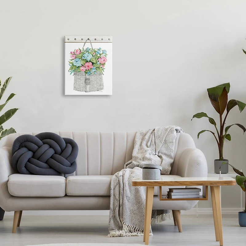 Stupell Industries Blue And Pink Blooming Roses Spring Plant Basket Canvas Wall Art