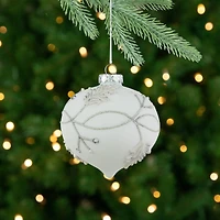 3.5" White & Silver Leaves Glass Onion Ornament