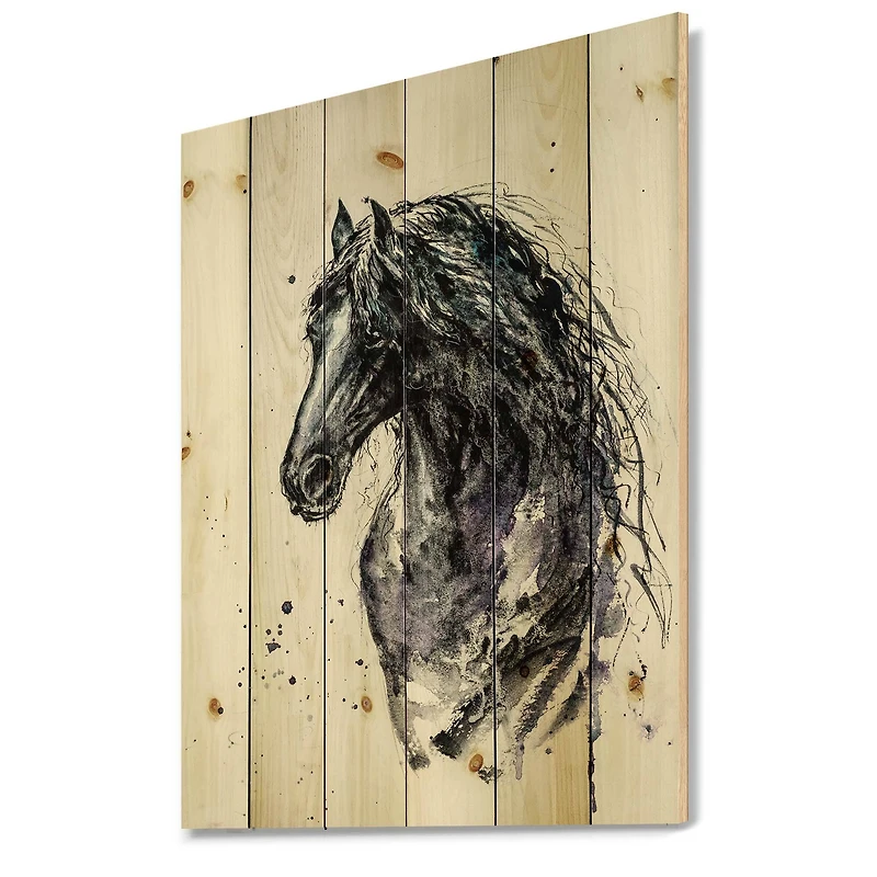 Designart - Portrait of Friesian Horse With Long Manes