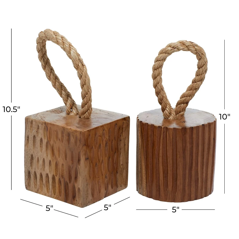 Set of 2 Brown Teak Wood Coastal Sculpture 5", 10"