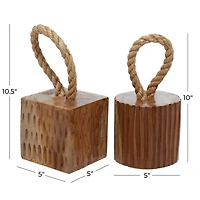 Set of 2 Brown Teak Wood Coastal Sculpture 5", 10"