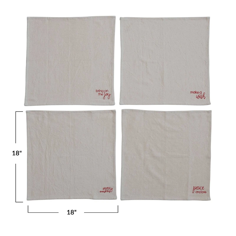 Hello Honey® 18" Natural White Square Cotton Napkin with Holiday Saying Set