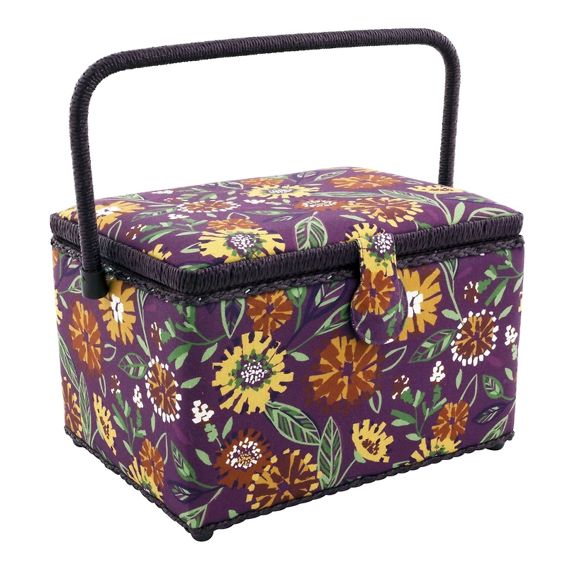 Dritz® Large Purple Floral Sewing Basket with Removable Tray