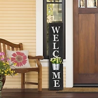 Glitzhome® 42" Wooden Black Welcome Porch Sign with Metal Planter