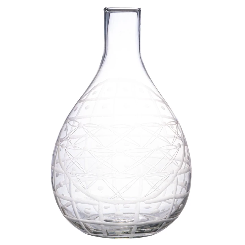 Hello Honey® 3.5qt. Clear Hand-Blown Etched Round Reclaimed Glass Pitcher