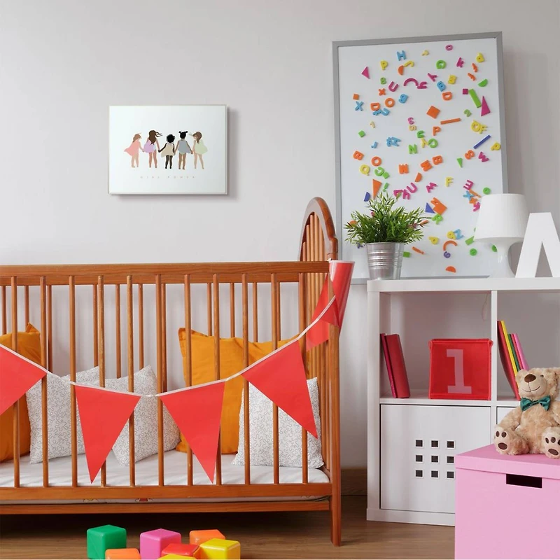 Stupell Industries Girl Power Phrase Inclusive Caped Superheroes Wood Wall Plaque