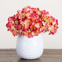 11" Pink Hydrangea Arrangement in White Metal Vase