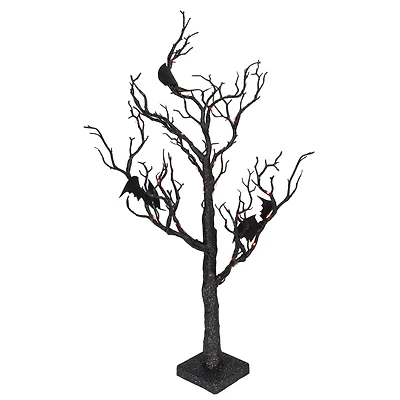 26.5" Black & Orange Glittered LED Tabletop Halloween Tree