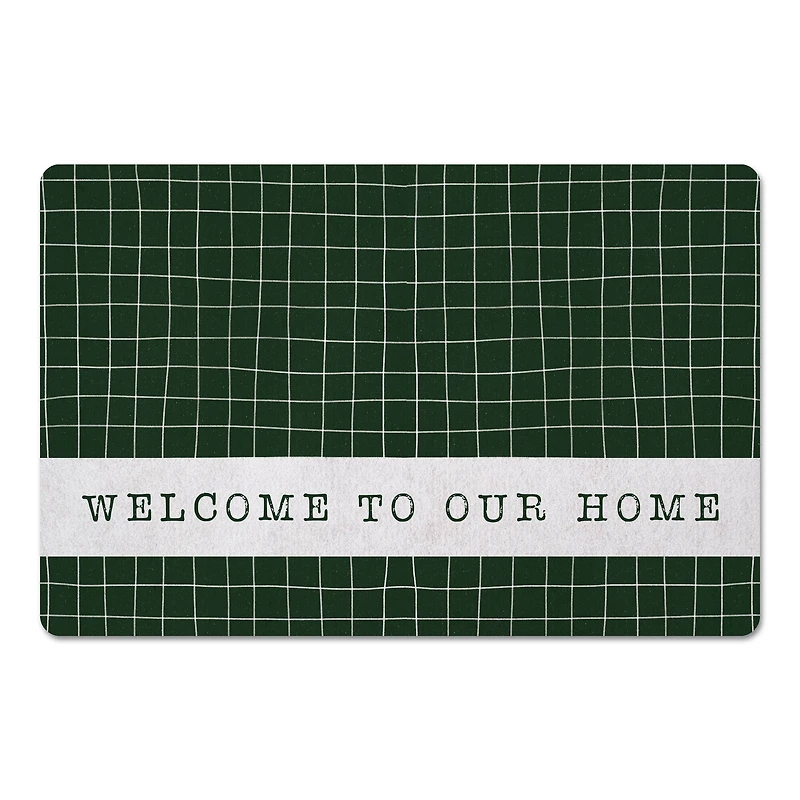 Dark Green and White Pencil Grid Floor Mat