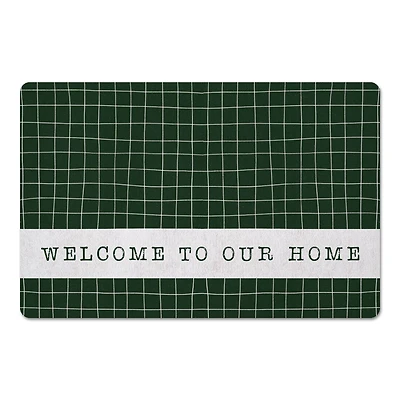 Dark Green and White Pencil Grid Floor Mat