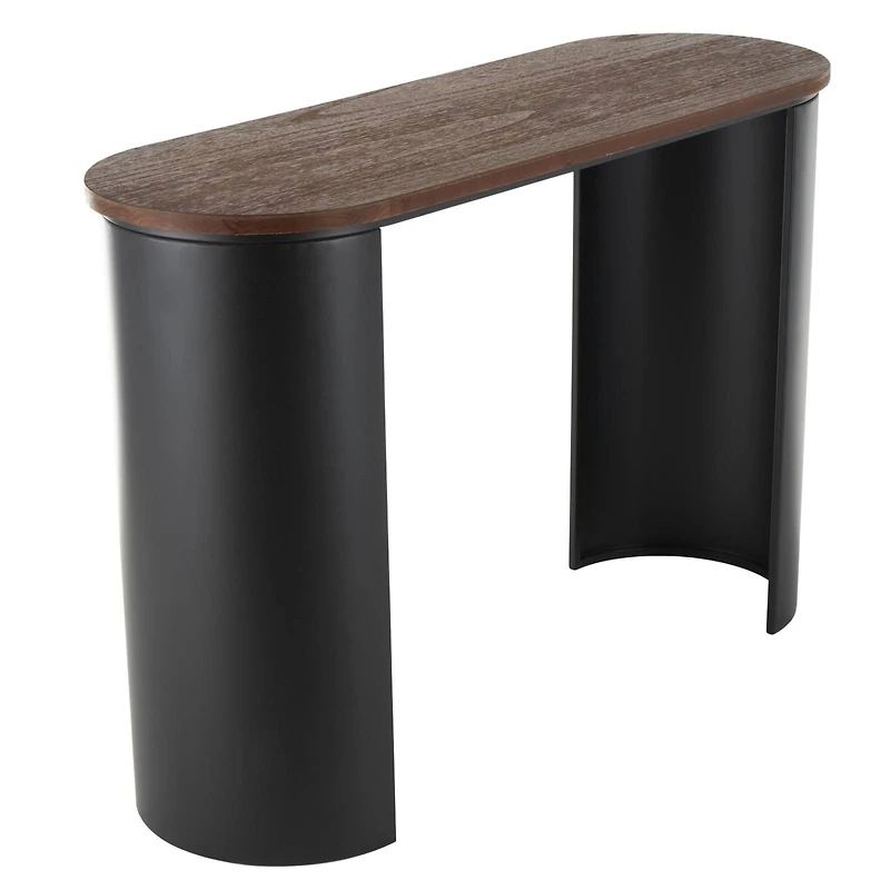 47.25" Black Wood Curved Crescent Living Room Console Table with Brown Wood Oval Tabletop