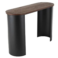 47.25" Black Wood Curved Crescent Living Room Console Table with Brown Wood Oval Tabletop