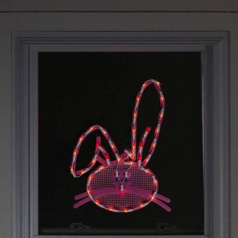 17" Pink Lighted Bunny Head Easter Window Silhouette