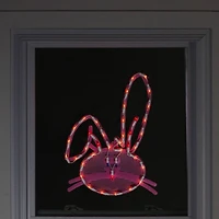 17" Pink Lighted Bunny Head Easter Window Silhouette