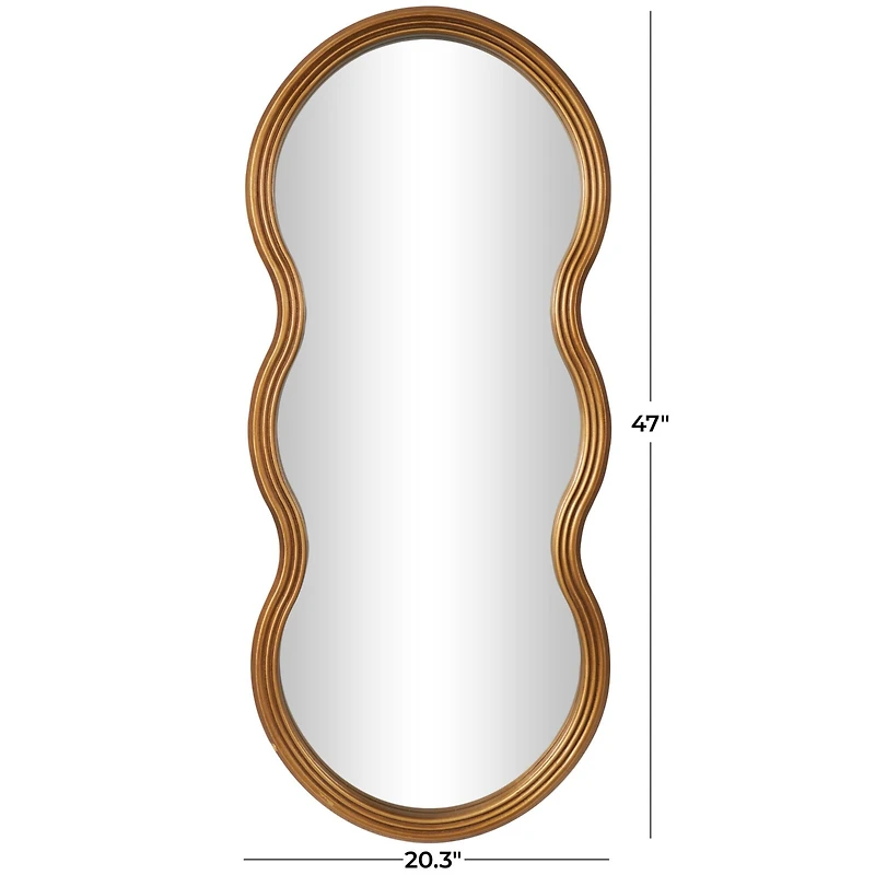 47" Gold Wooden Wavy-Shaped Wall Mirror with Ribbed Frame