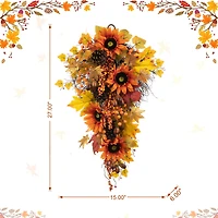 Glitzhome® 27" Fall Sunflower, Maple Leaf & Berry Swag