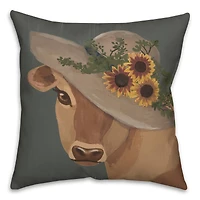 Sunflower Hat Cow Indoor/Outdoor Pillow
