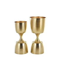 Gold Hourglass Shaped Metal Planter Set with Elevated Base