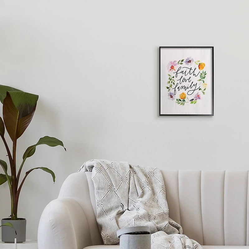 Stupell Industries Faith Love Family Quote Traditional Floral Wreath in Frame Wall Art