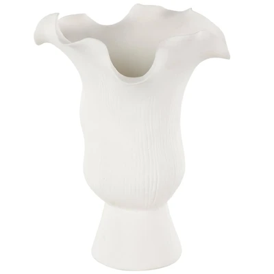 10.5" White Abstract Floral Ceramic Vase