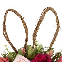 15" Wooden Floral Easter Bunny Ears Twig Wreath