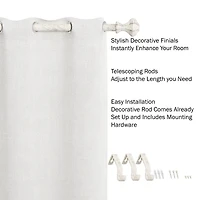 Hastings Home 48"-84" White Extendable Curtain Rod with Knob Finials